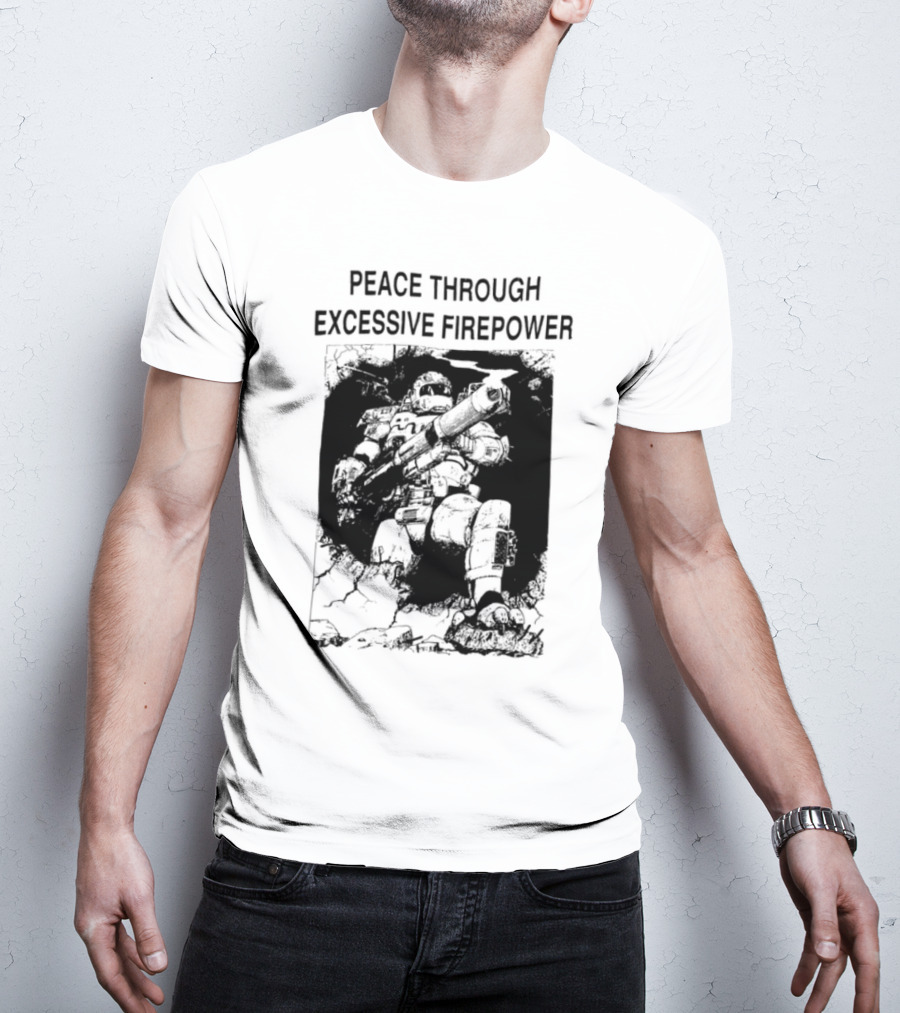 Peace Through Excessive Firepower Combat Tank And Missile Illustration T-Shirt