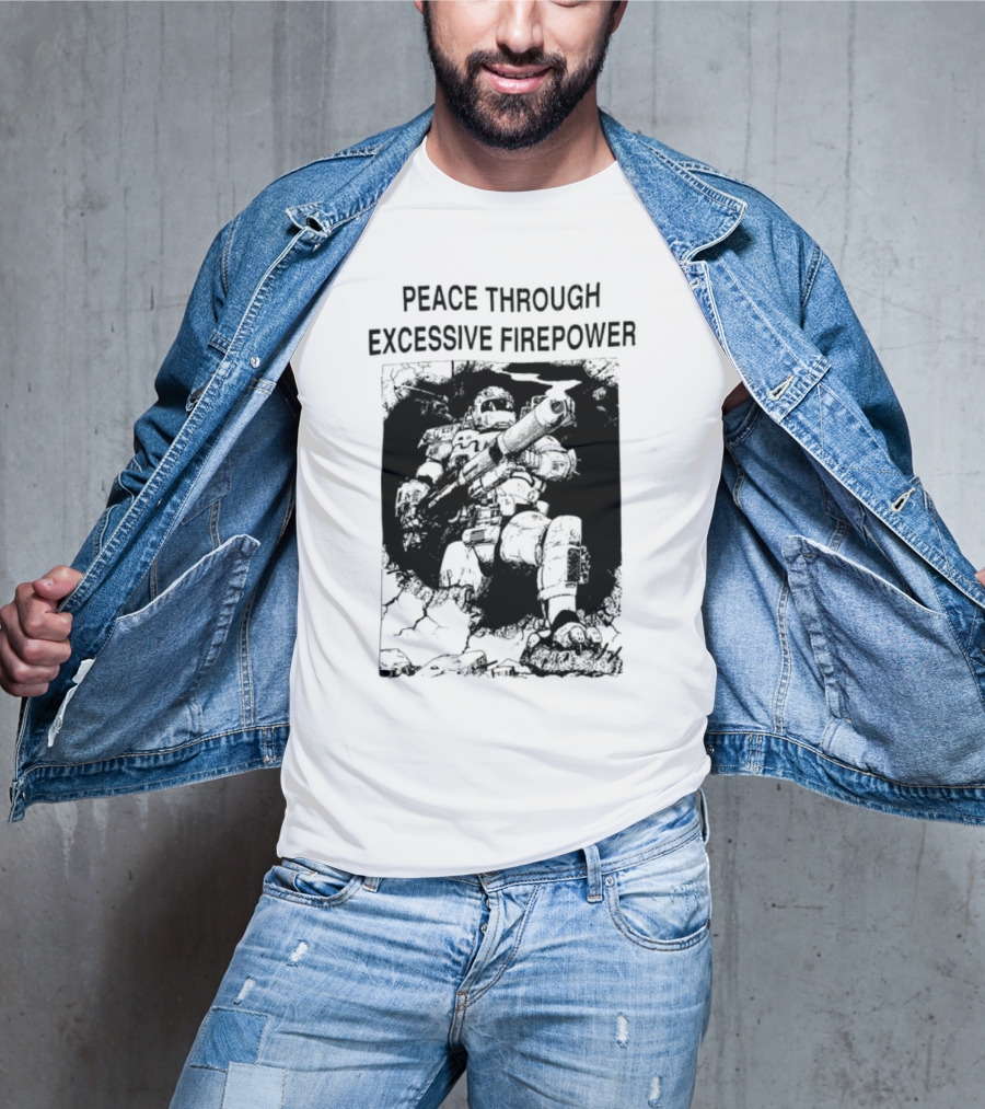 Peace Through Excessive Firepower Combat Tank And Missile Illustration T-Shirt