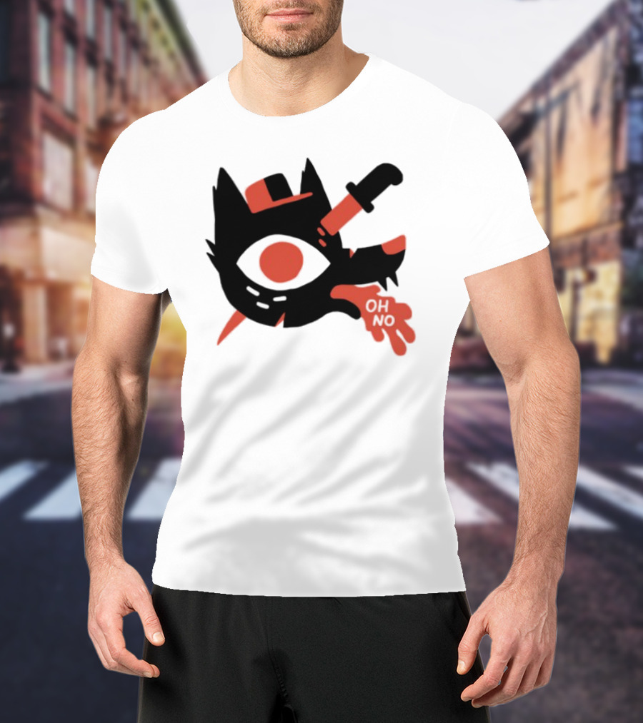Oh No Dog Red Cartoon Face With Knife And Bone Graphic T-Shirt