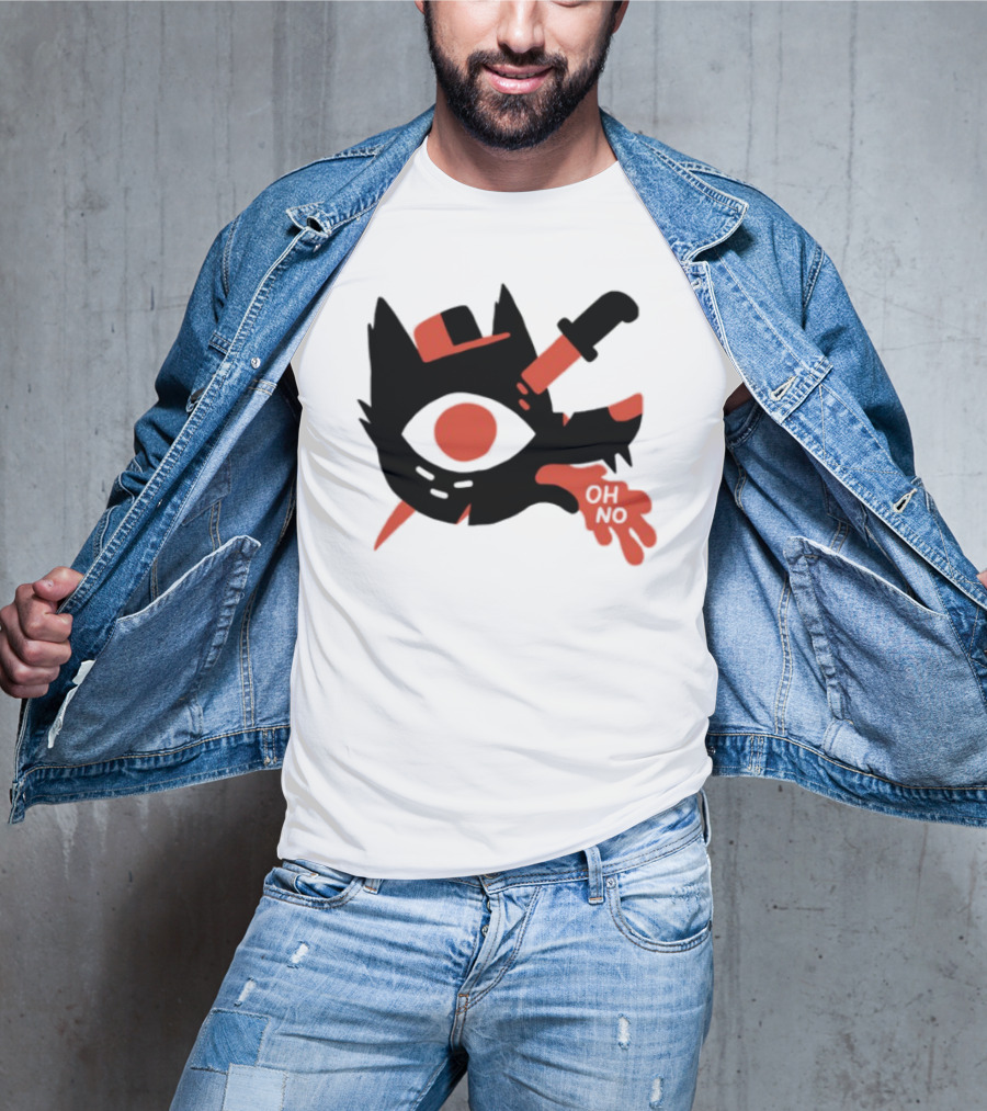 Oh No Dog Red Cartoon Face With Knife And Bone Graphic T-Shirt