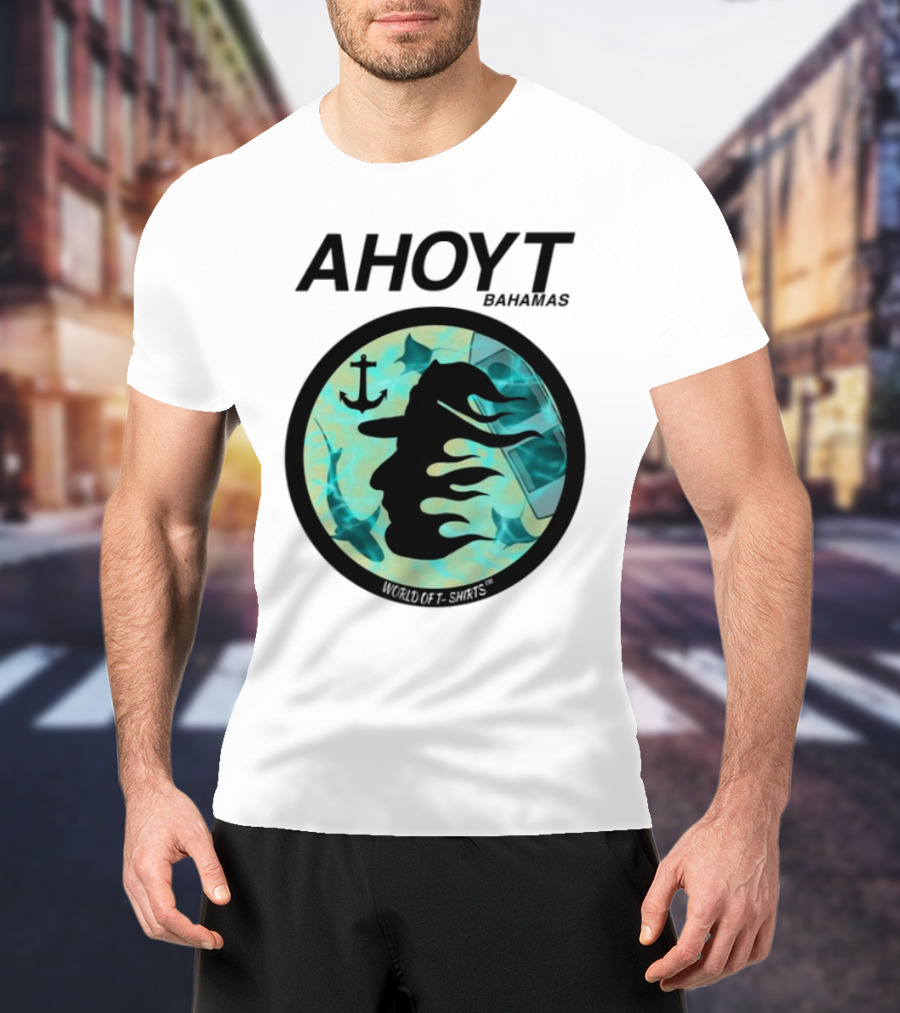 Worldof S Ahoyt Bahamas Anchor Sharks Circle Ocean Theme T-Shirt