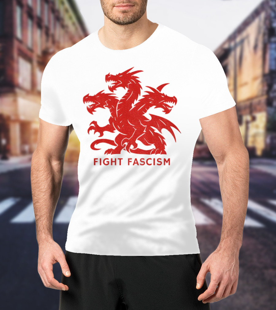 3 Headed Dragon Fight Fascism Anti Fascist Red Dragon Emblem T-Shirt
