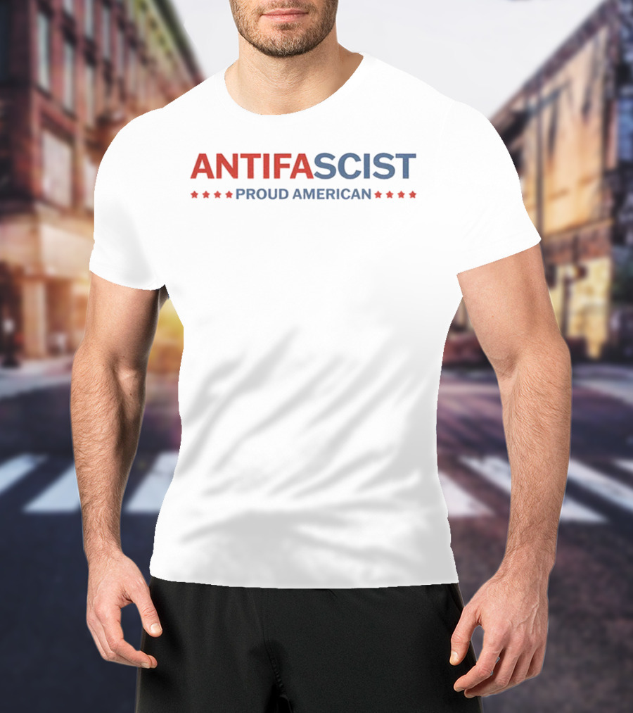 Antifascist Proud American Antifa Red Blue Stars T-Shirt