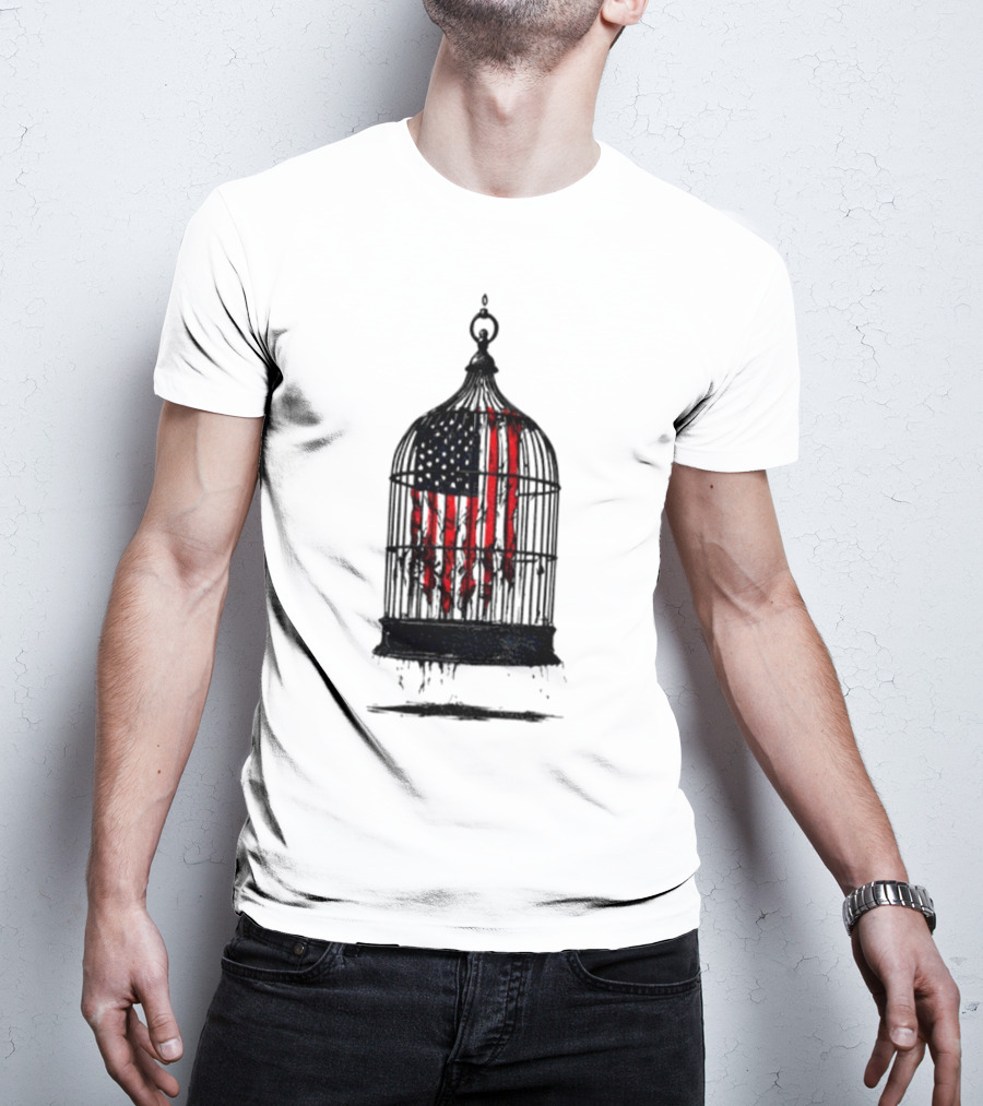 Caged Liberty American Flag Birdcage Government Shutdown T-Shirt