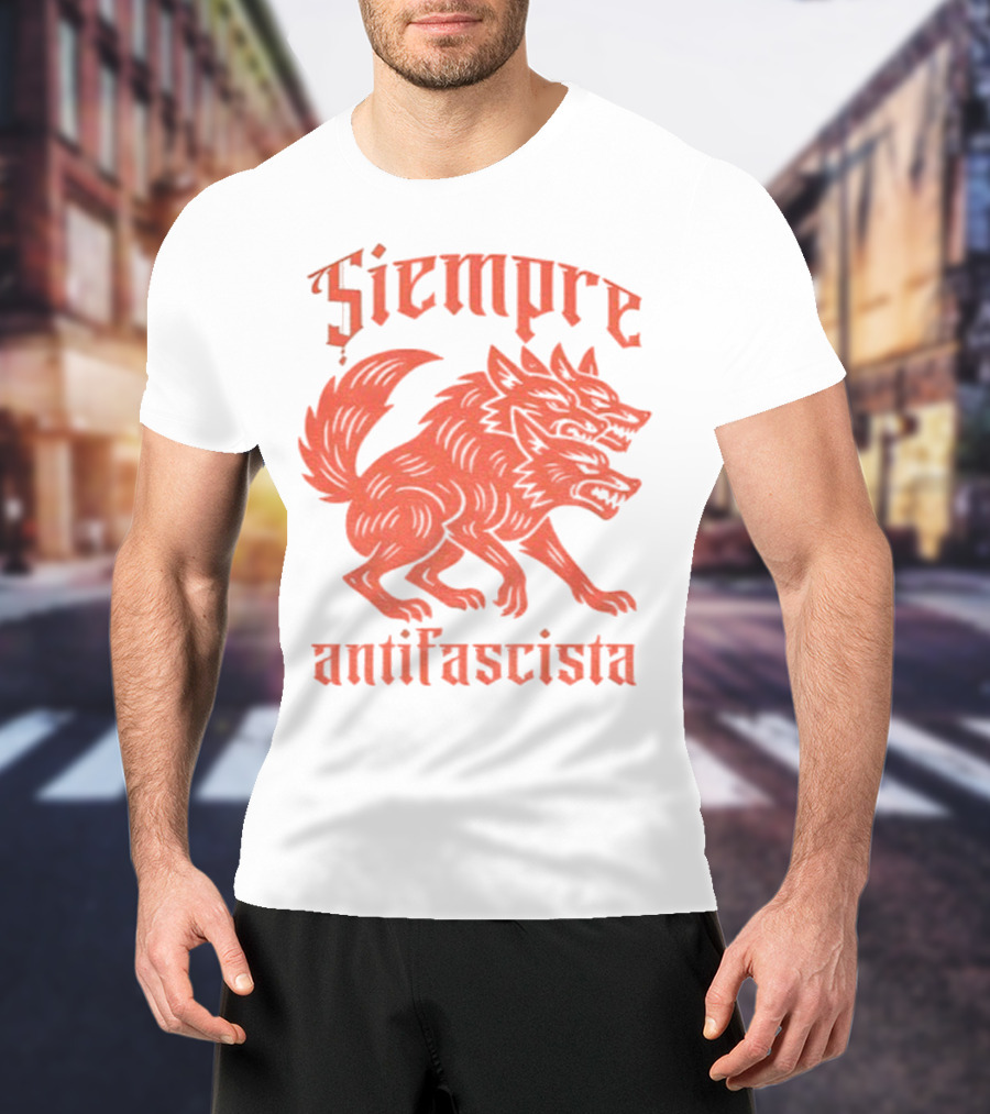Siempre Antifascista Linocut Three-Headed Dog T-Shirt