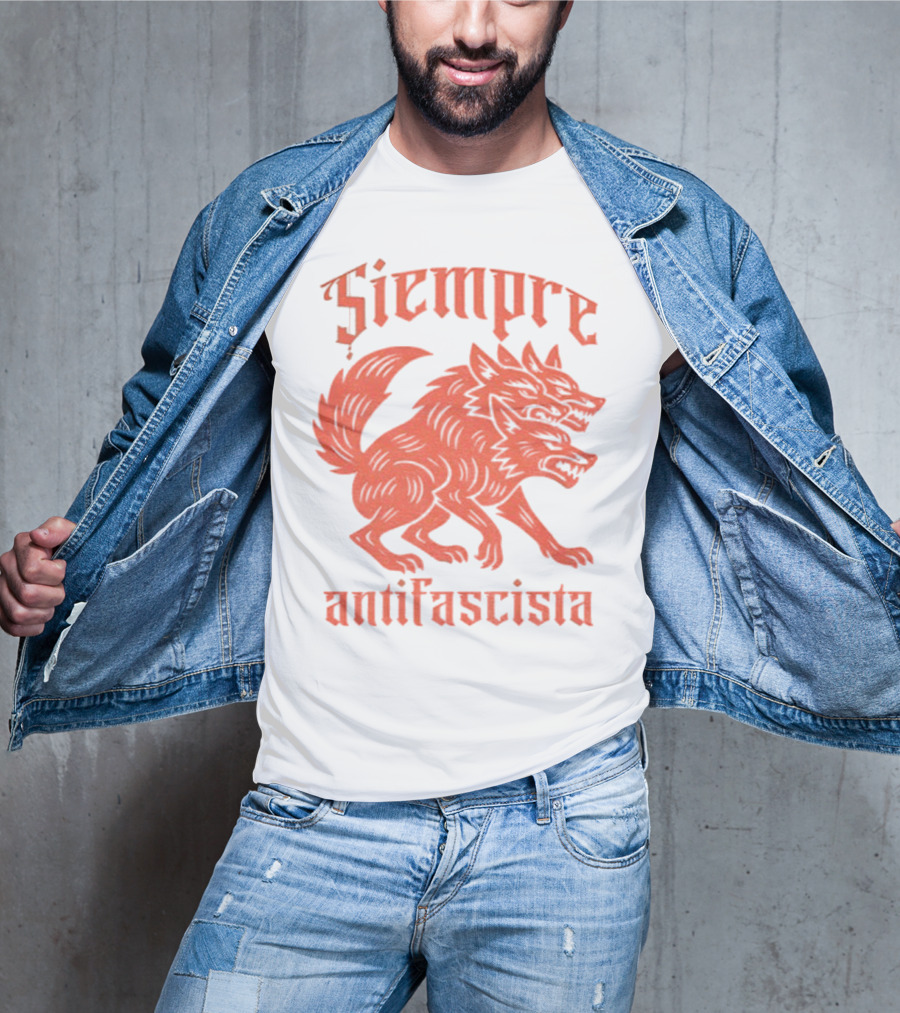 Siempre Antifascista Linocut Three-Headed Dog T-Shirt