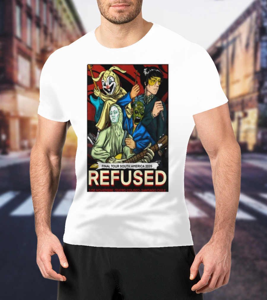 Refused Final Tour South America 2025 Teatro Coliseo Santiago Chile 3 De Noviembre Masked Band Illustration T-Shirt