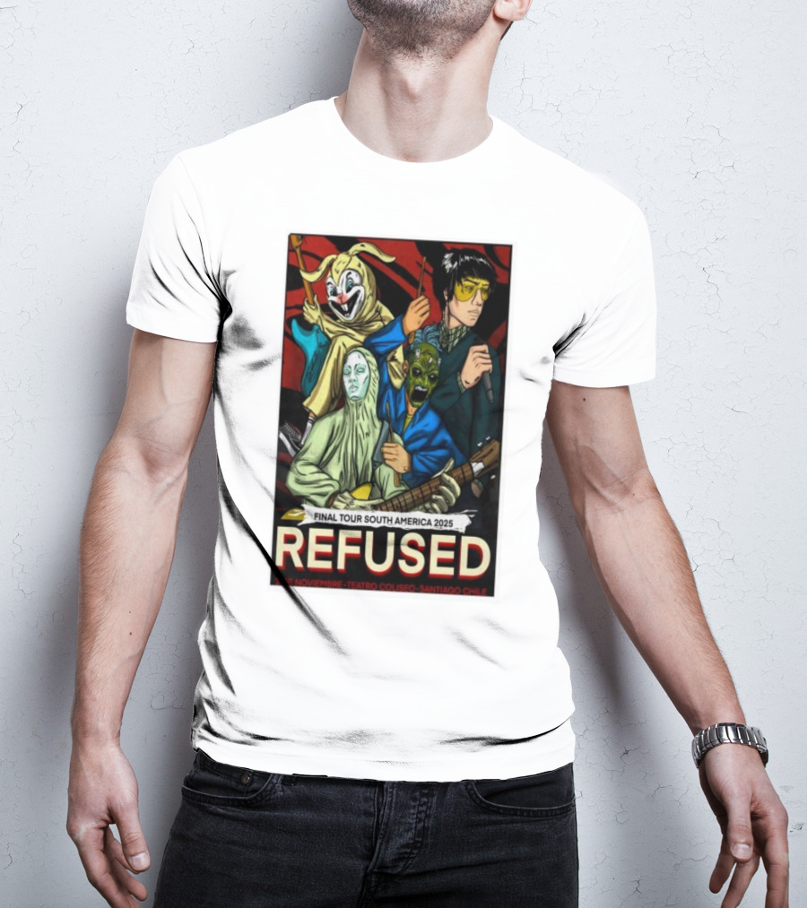 Refused Final Tour South America 2025 Teatro Coliseo Santiago Chile 3 De Noviembre Masked Band Illustration T-Shirt