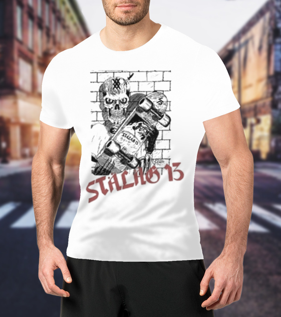 Stalag 13 Skull Skateboard Brick Wall T-Shirt