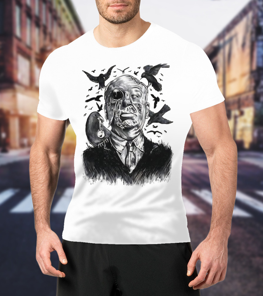Alfred Hitchcock Birds Attack Horror Halloween Spooky Design T-Shirt
