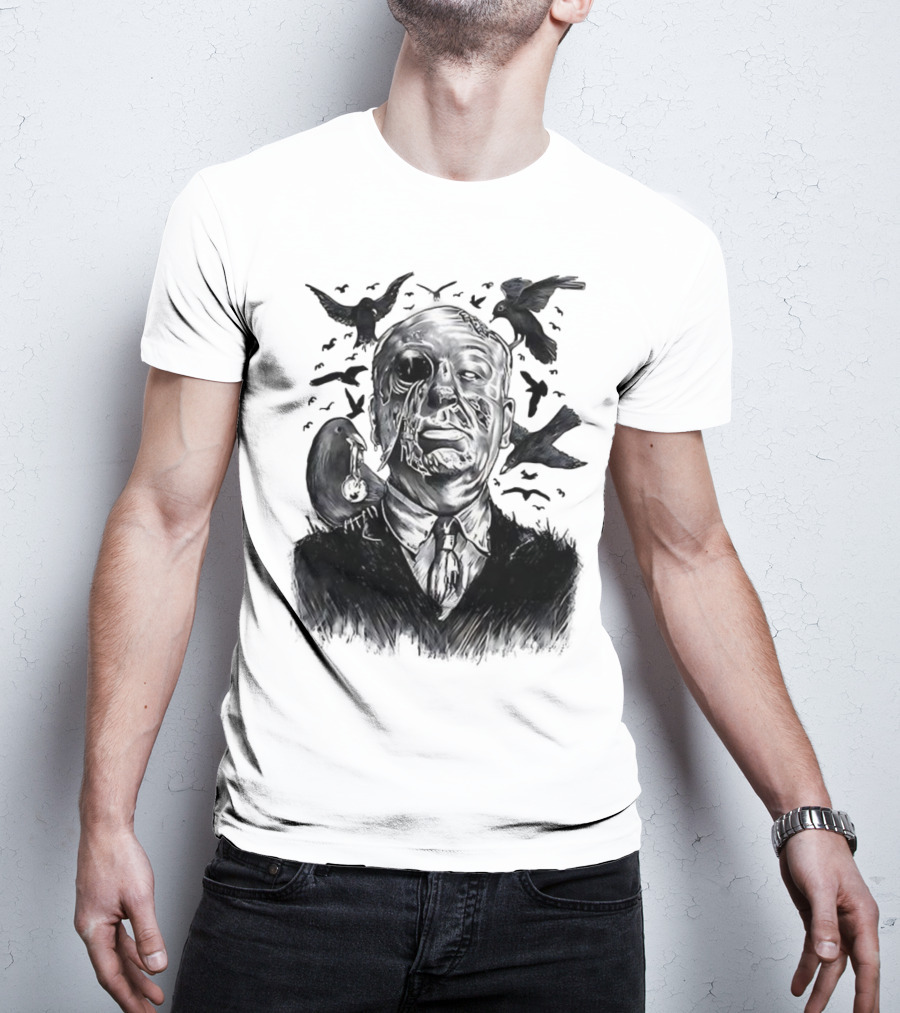 Alfred Hitchcock Birds Attack Horror Halloween Spooky Design T-Shirt