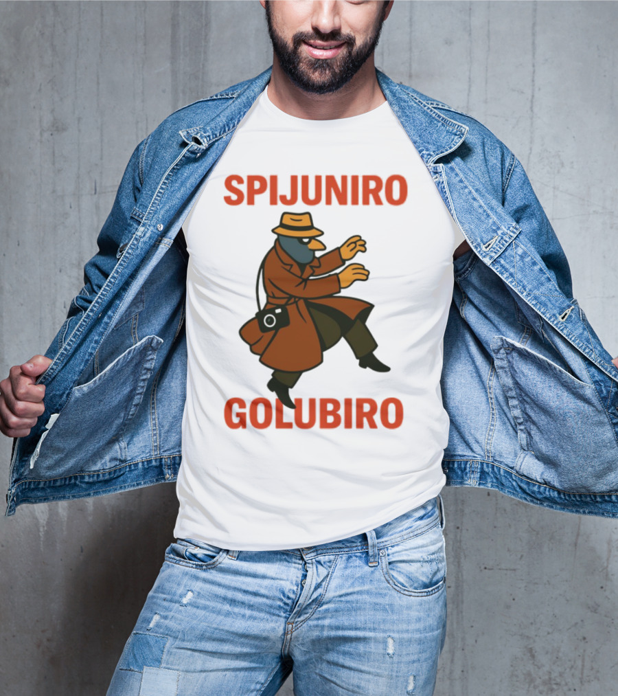 Spijuniro Golubiro Spy Pigeon In Trench Coat And Hat Retro Style T-Shirt