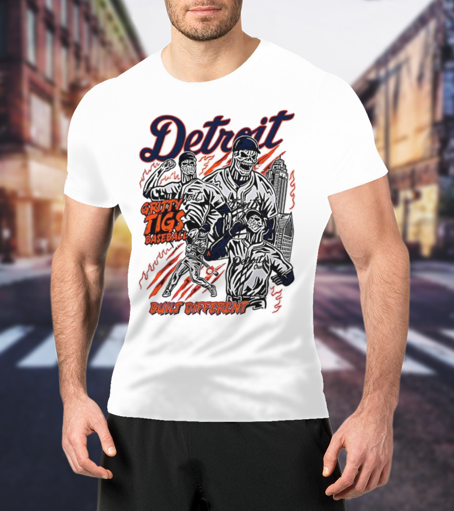 Detroit Gritty Tigs Baseball Built Different Skeleton T-Shirt