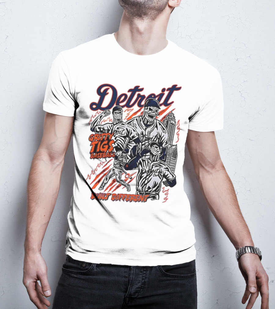 Detroit Gritty Tigs Baseball Built Different Skeleton T-Shirt