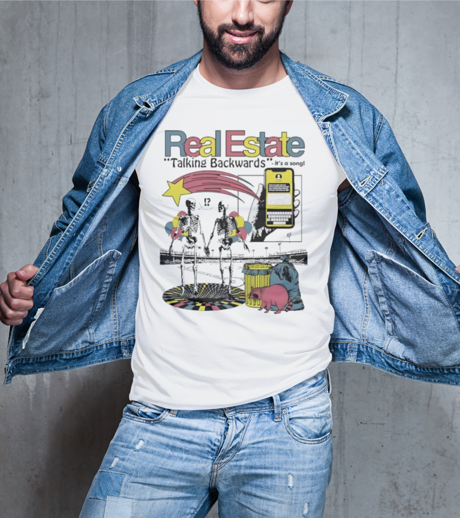 Real Estate Talking Backwards Song Star Phone Trash Can Raccoon T-Shirt