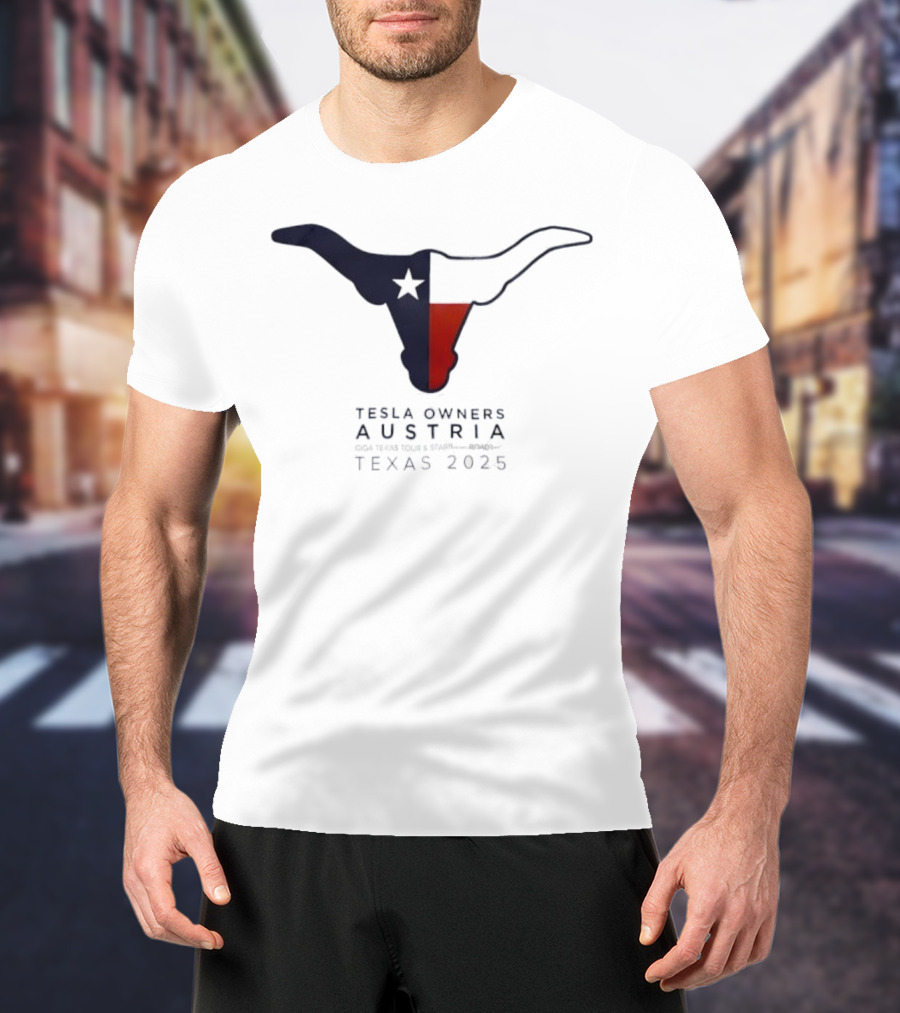 Tesla Owners Austria Texas 2025 Tour Longhorn Star Outline Logo T-Shirt