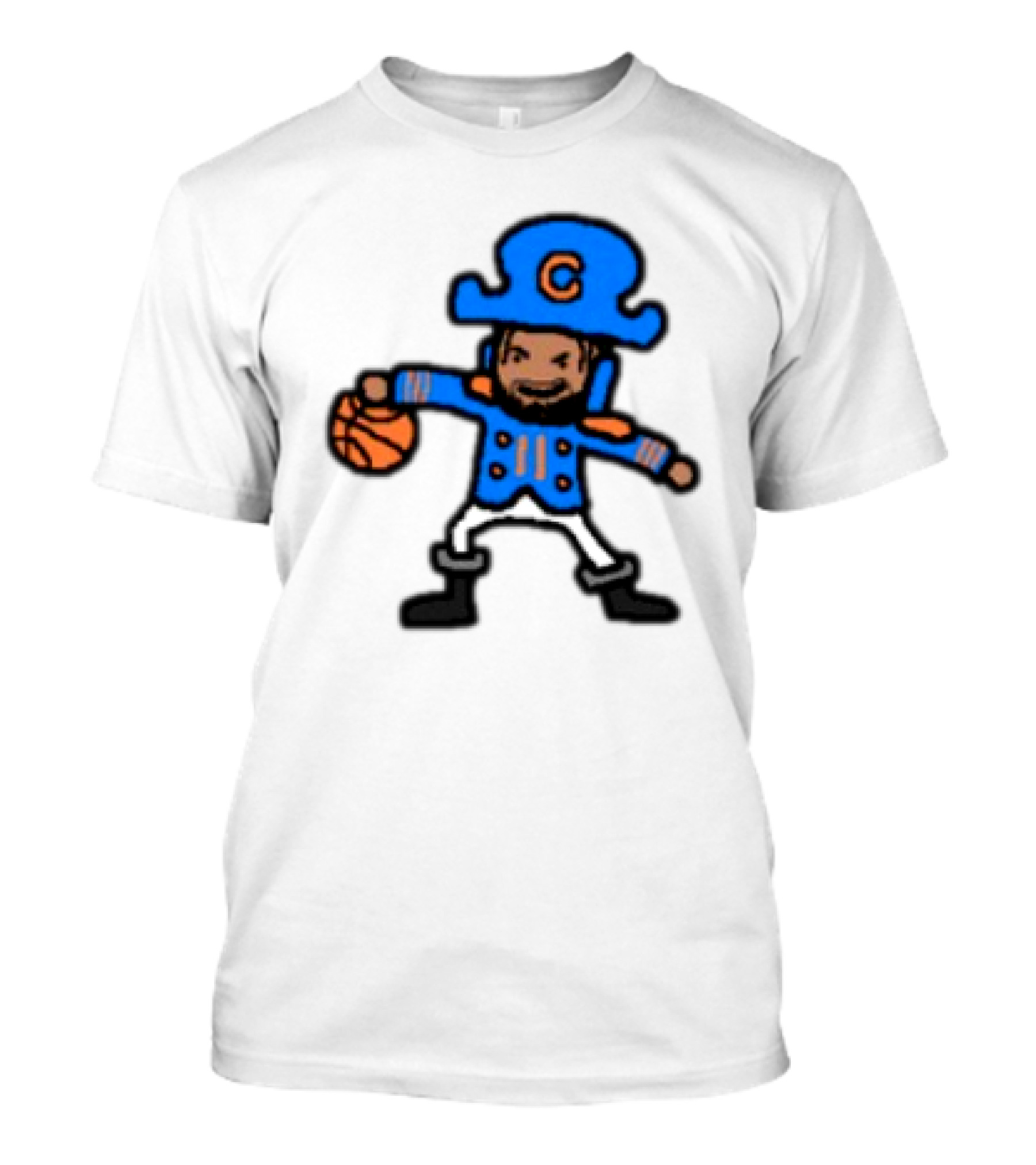 Captain Clutch Basketball Cartoon Character Blue Hat And Jacket T-Shirt