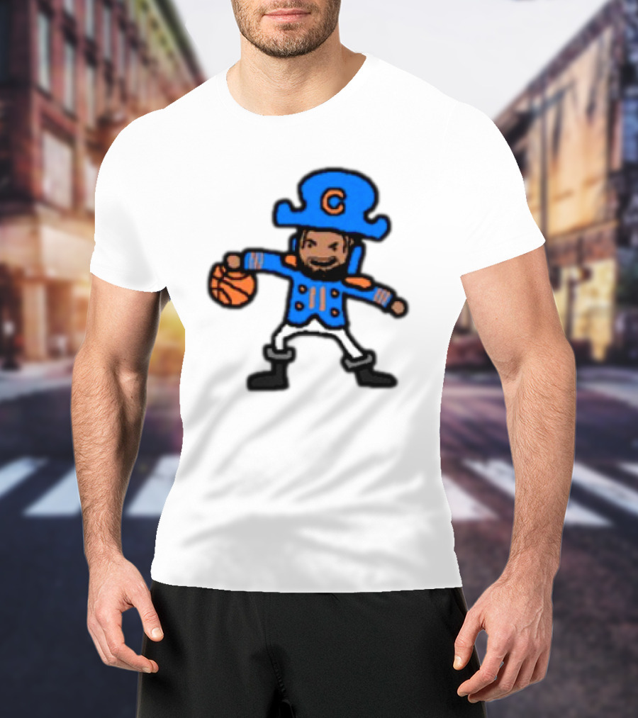 Captain Clutch Basketball Cartoon Character Blue Hat And Jacket T-Shirt