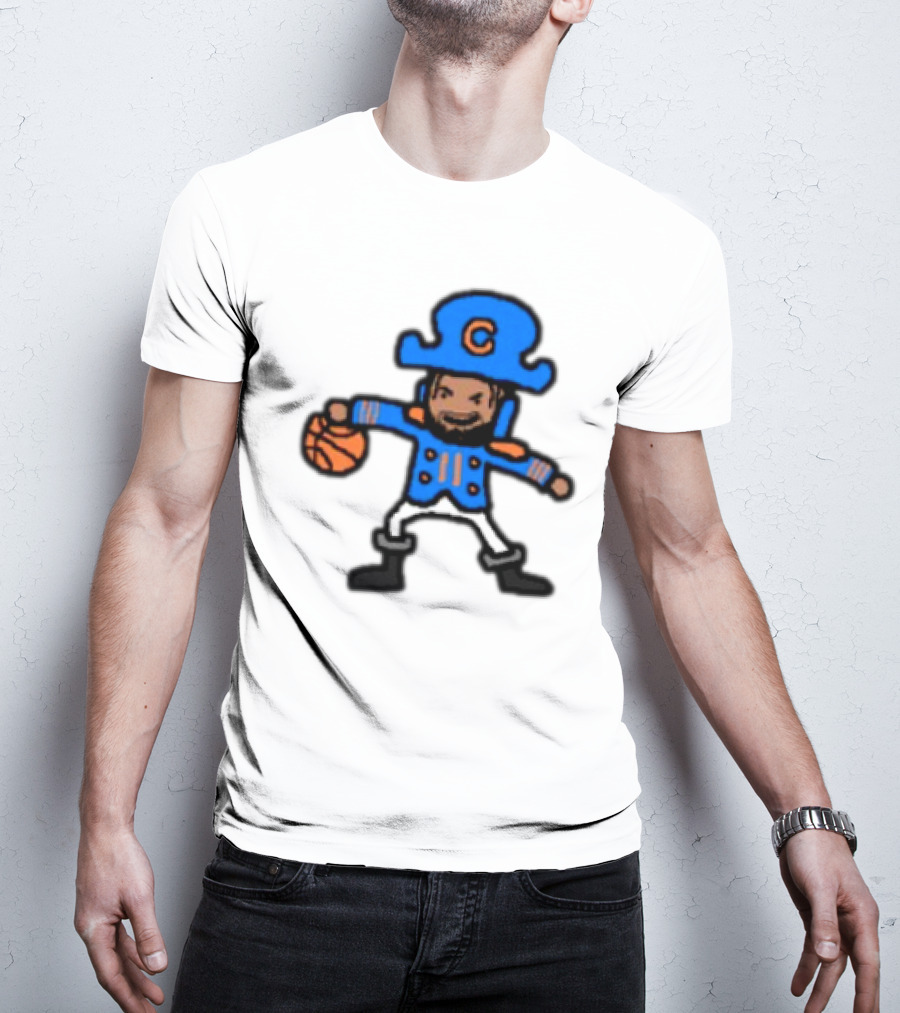 Captain Clutch Basketball Cartoon Character Blue Hat And Jacket T-Shirt