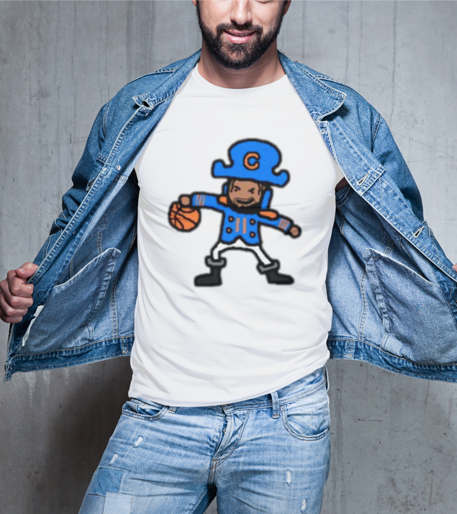 Captain Clutch Basketball Cartoon Character Blue Hat And Jacket T-Shirt