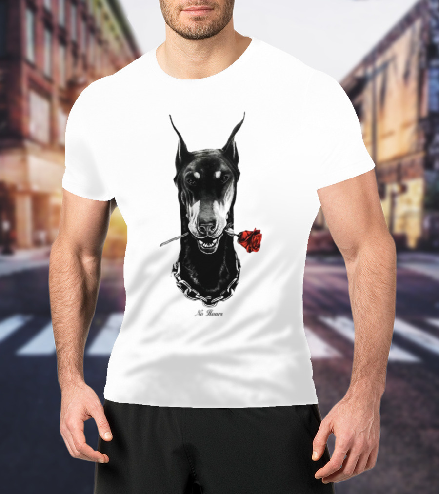 Doberman No Hours Red Rose Chain T-Shirt