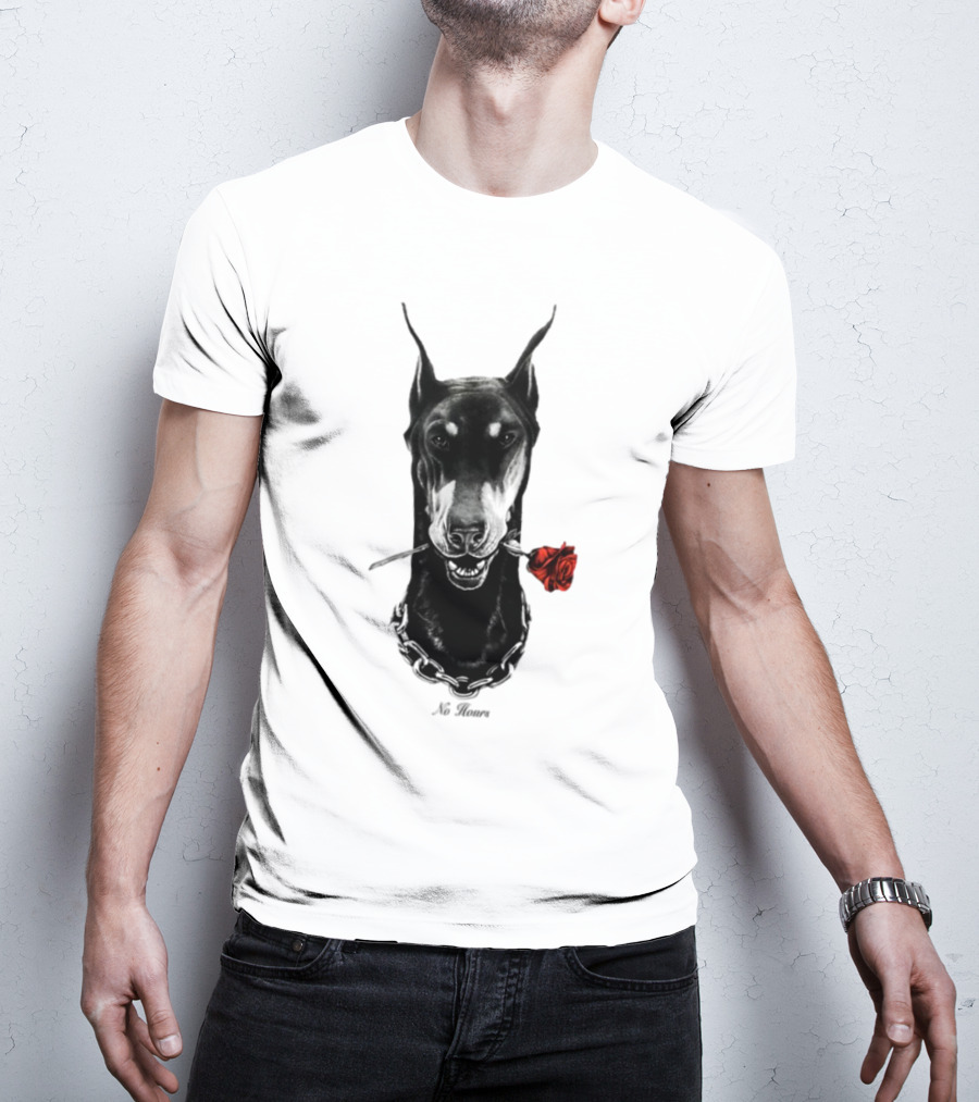 Doberman No Hours Red Rose Chain T-Shirt