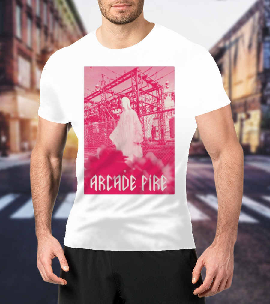 Arcade Fire Virgin Mary Statue Pink Power Station T-Shirt