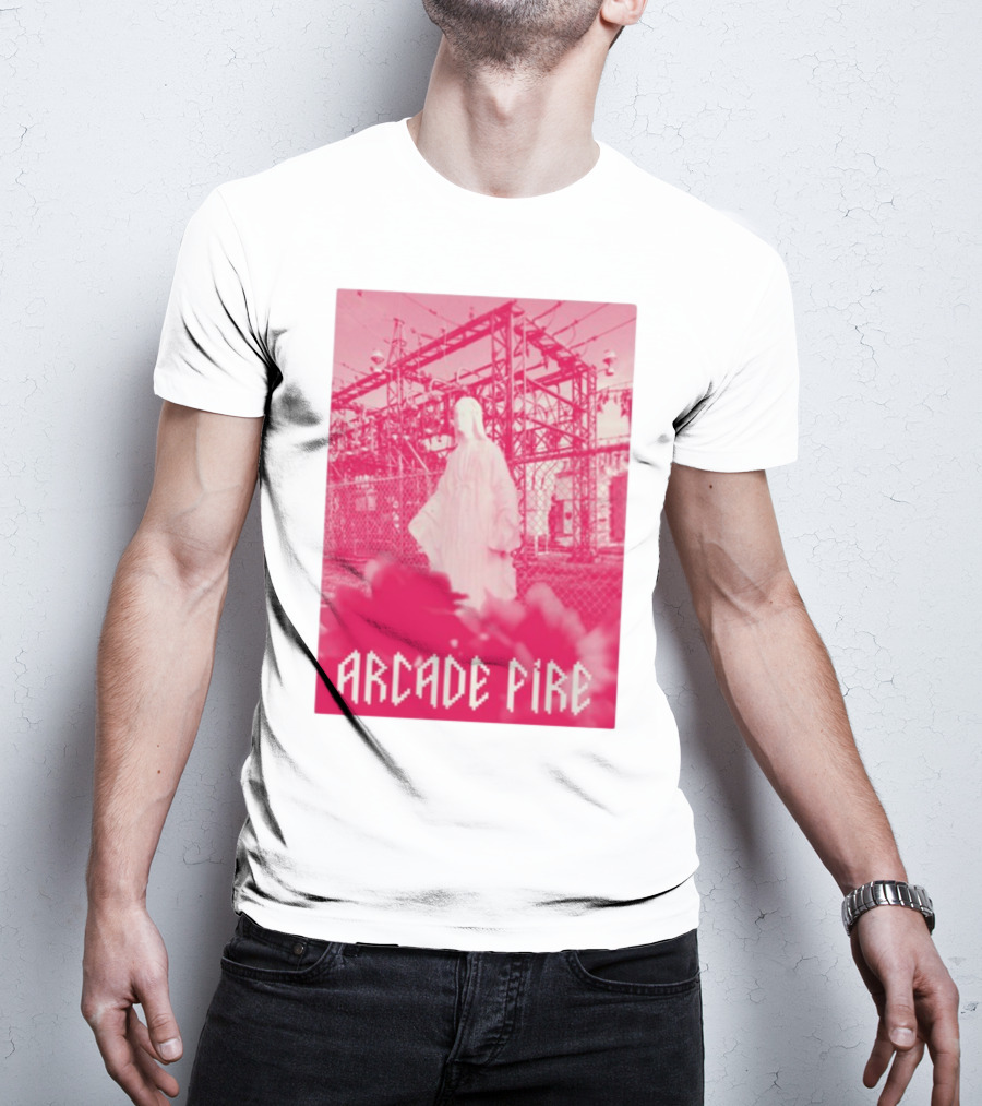 Arcade Fire Virgin Mary Statue Pink Power Station T-Shirt