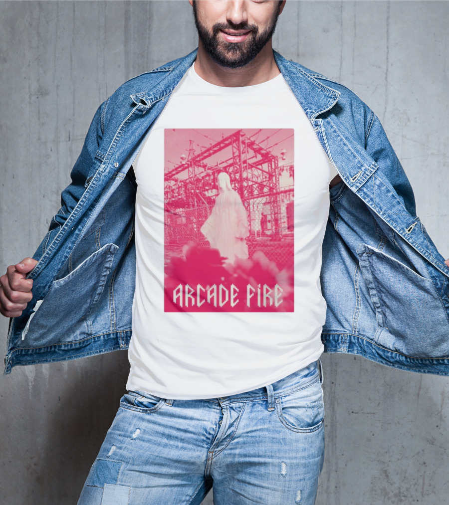 Arcade Fire Virgin Mary Statue Pink Power Station T-Shirt