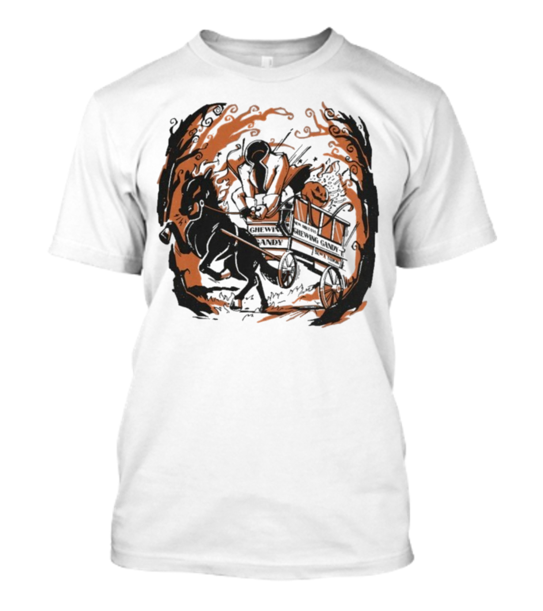 Headless Horseman Pumpkin Carriage Halloween Scene T-Shirt