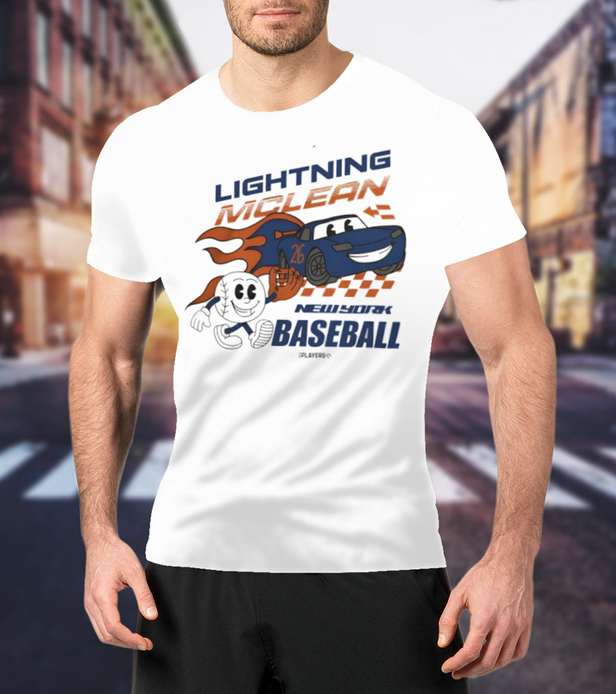 Lightning McLean New York Baseball 26 Cartoon Flame Racing T-Shirt