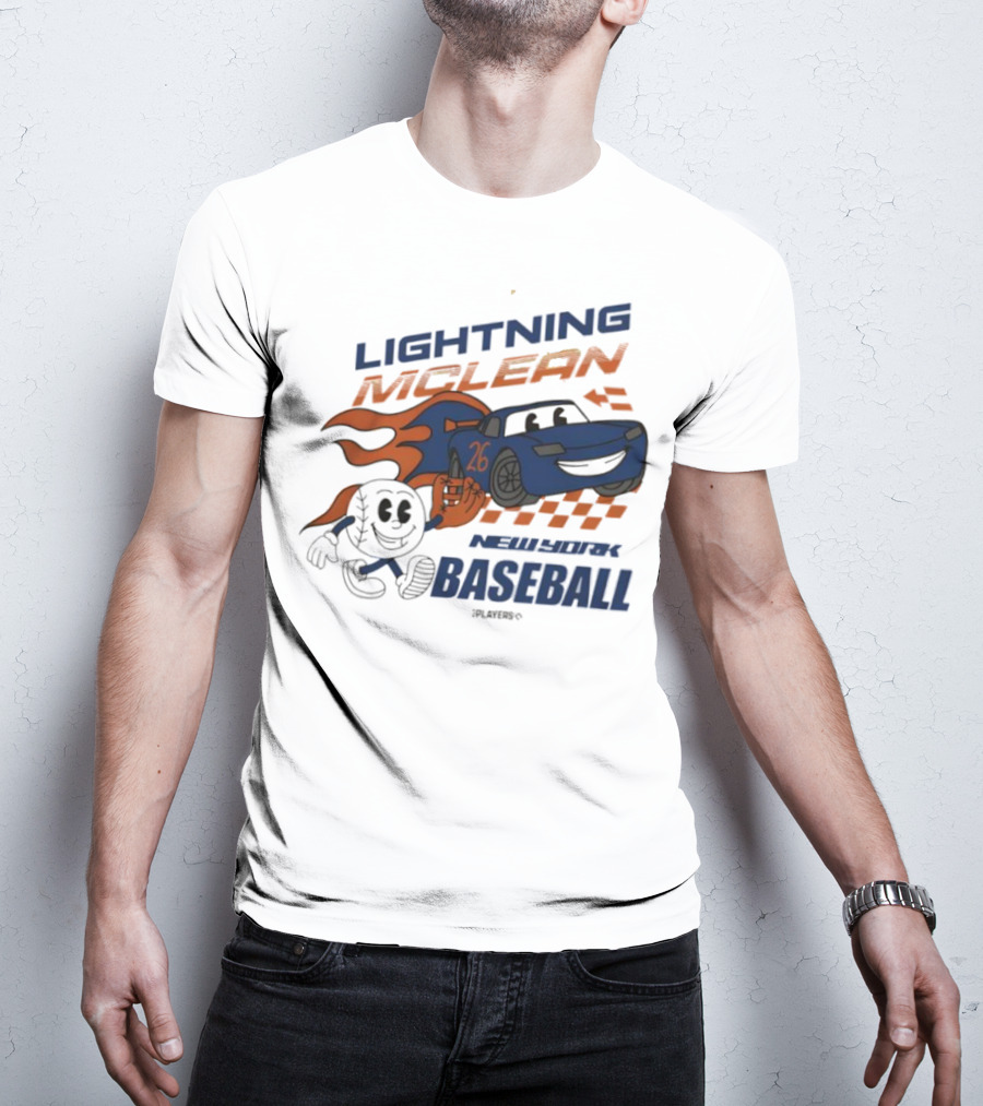 Lightning McLean New York Baseball 26 Cartoon Flame Racing T-Shirt