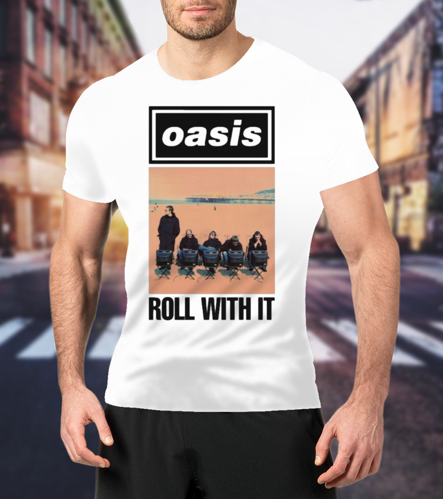 Oasis Roll With It Single Beach Scene Retro Style T-Shirt