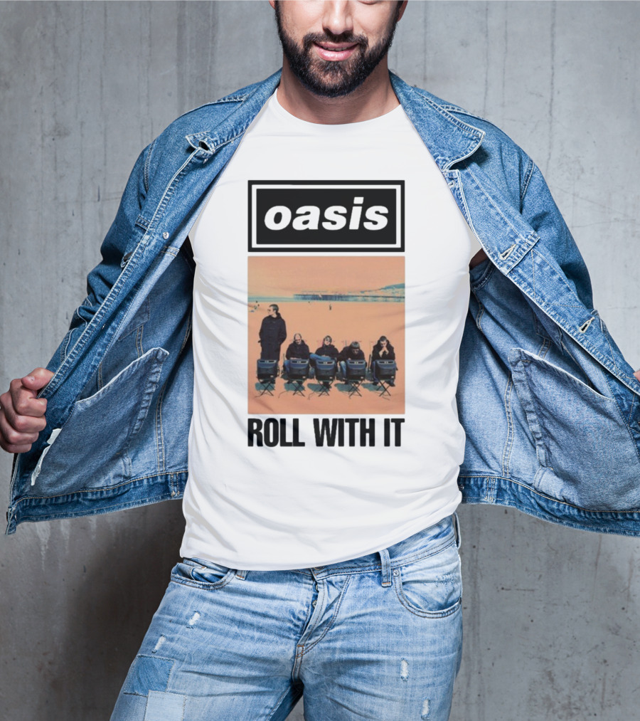 Oasis Roll With It Single Beach Scene Retro Style T-Shirt