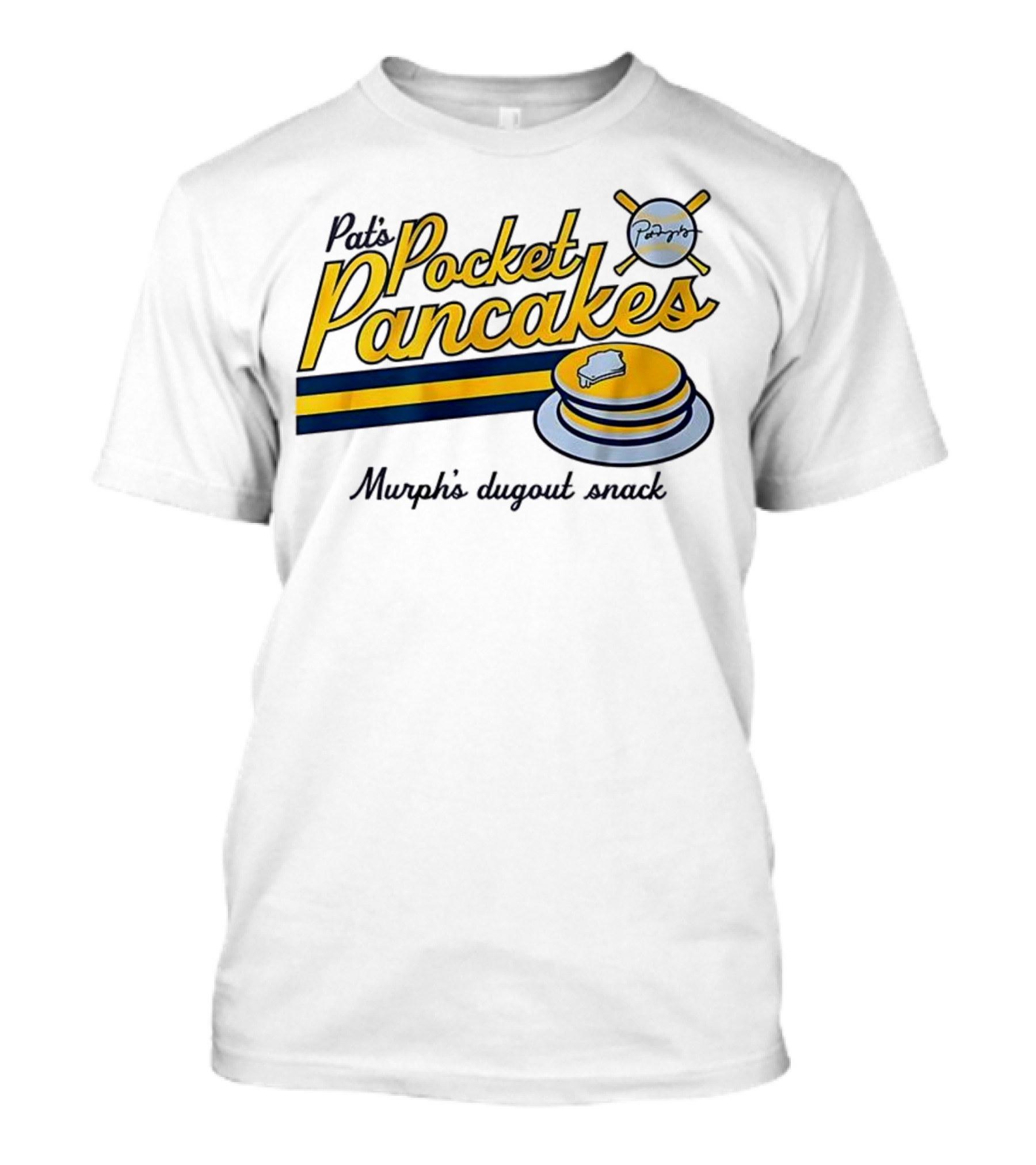 Pat’s Pocket Pancakes Murph’s Dugout Snack Pancake Stack Crossed Bats T-Shirt