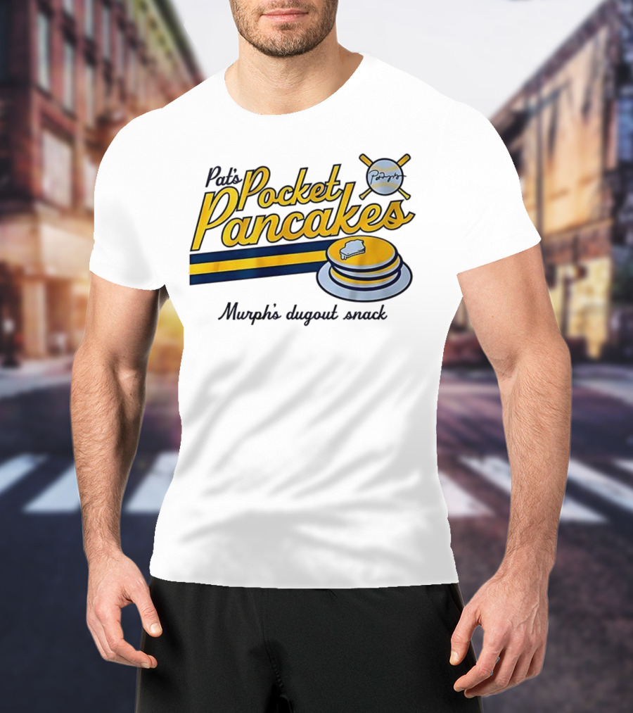 Pat’s Pocket Pancakes Murph’s Dugout Snack Pancake Stack Crossed Bats T-Shirt