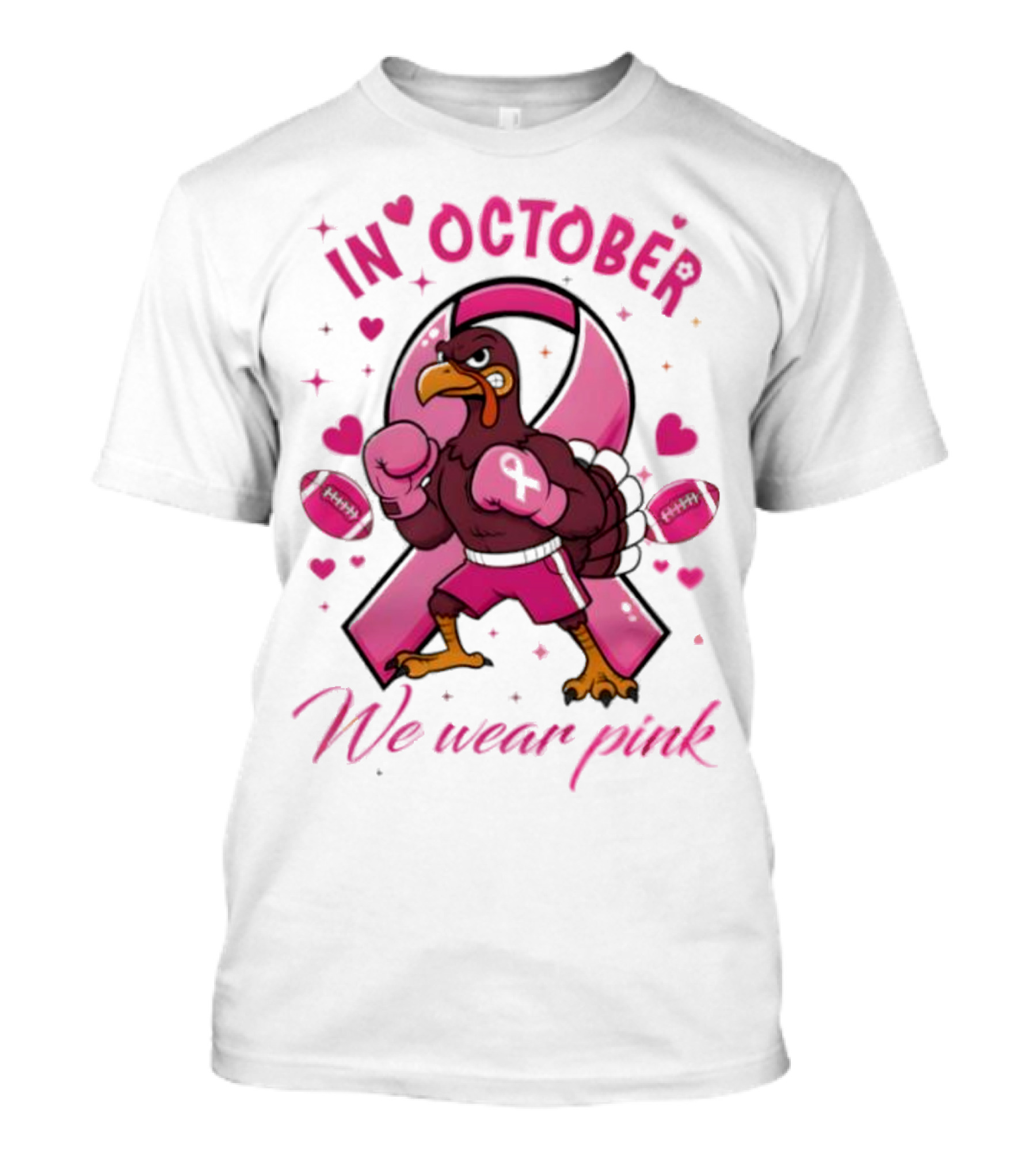 Virginia Tech Hokies Tackle Cancer In October We Wear Pink Boxing Turkey Breast Cancer Awareness T-Shirt