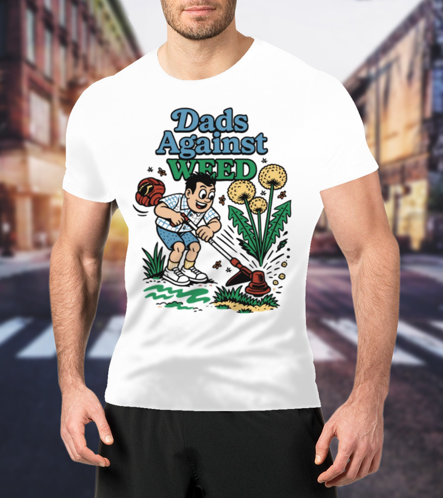 Dads Against Weed Cartoon Boy And Dandelions Gardening Style T-Shirt