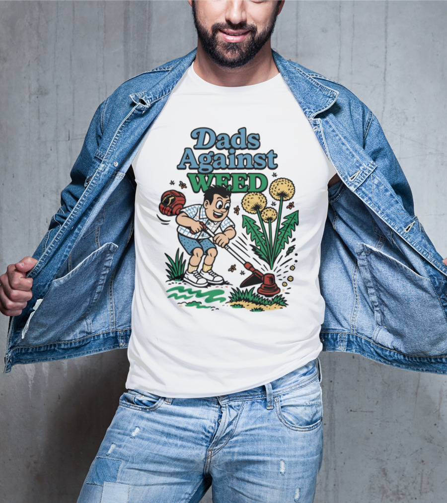 Dads Against Weed Cartoon Boy And Dandelions Gardening Style T-Shirt