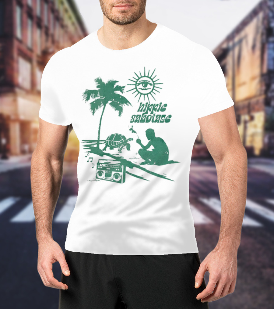 Hippie Sabotage 4-20 Island Sun Palm Turtle Boombox Peaceful Vibes T-Shirt