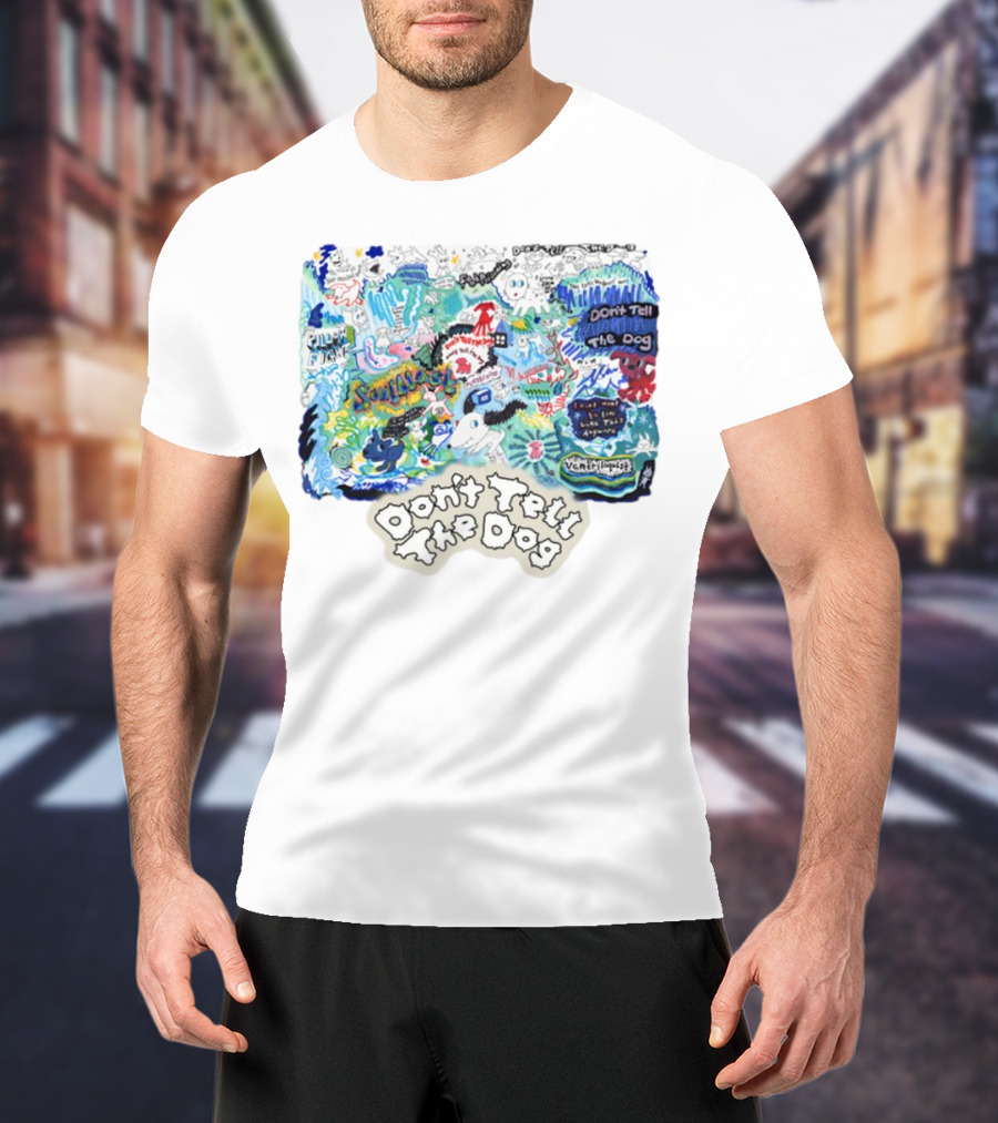 James Marriott Don't Tell The Dog Colorful Scrap Book Collage Vibrant Doodles T-Shirt