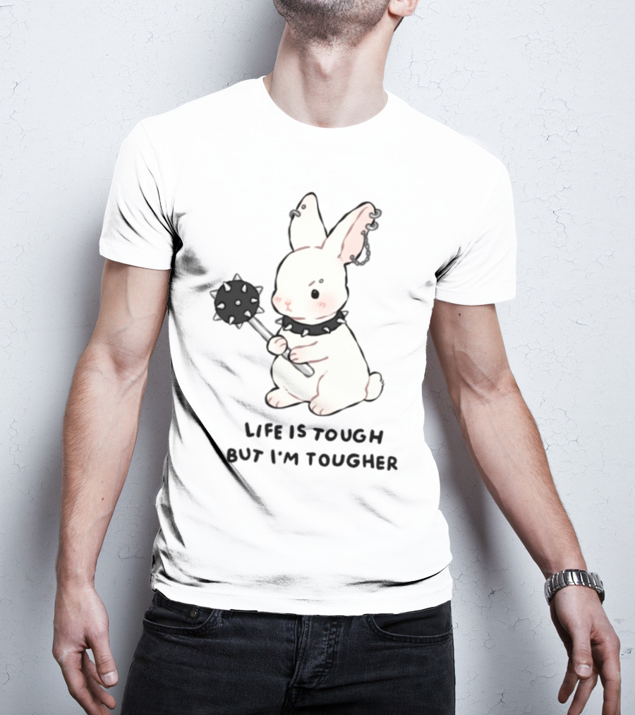 Life Is Tough But I'm Tougher Bunny With Spiked Collar And Mace T-Shirt