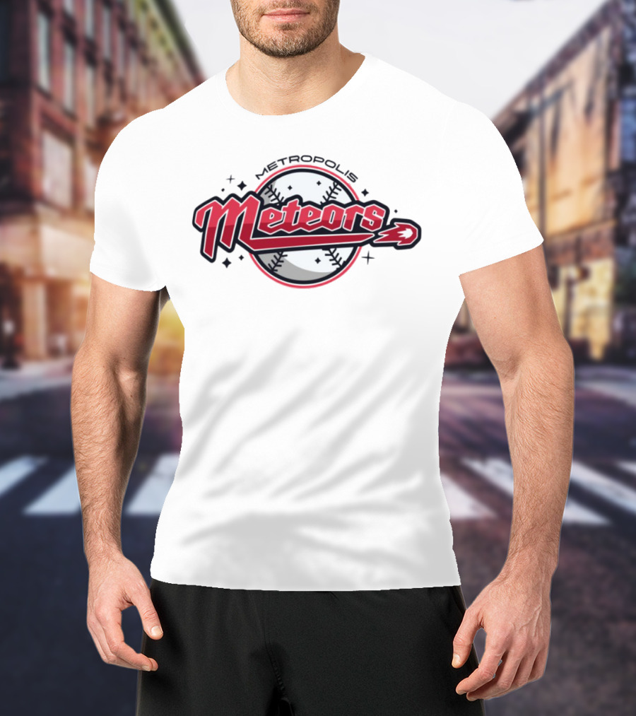 Metropolis Meteors Baseball Team Emblem Logo T-Shirt
