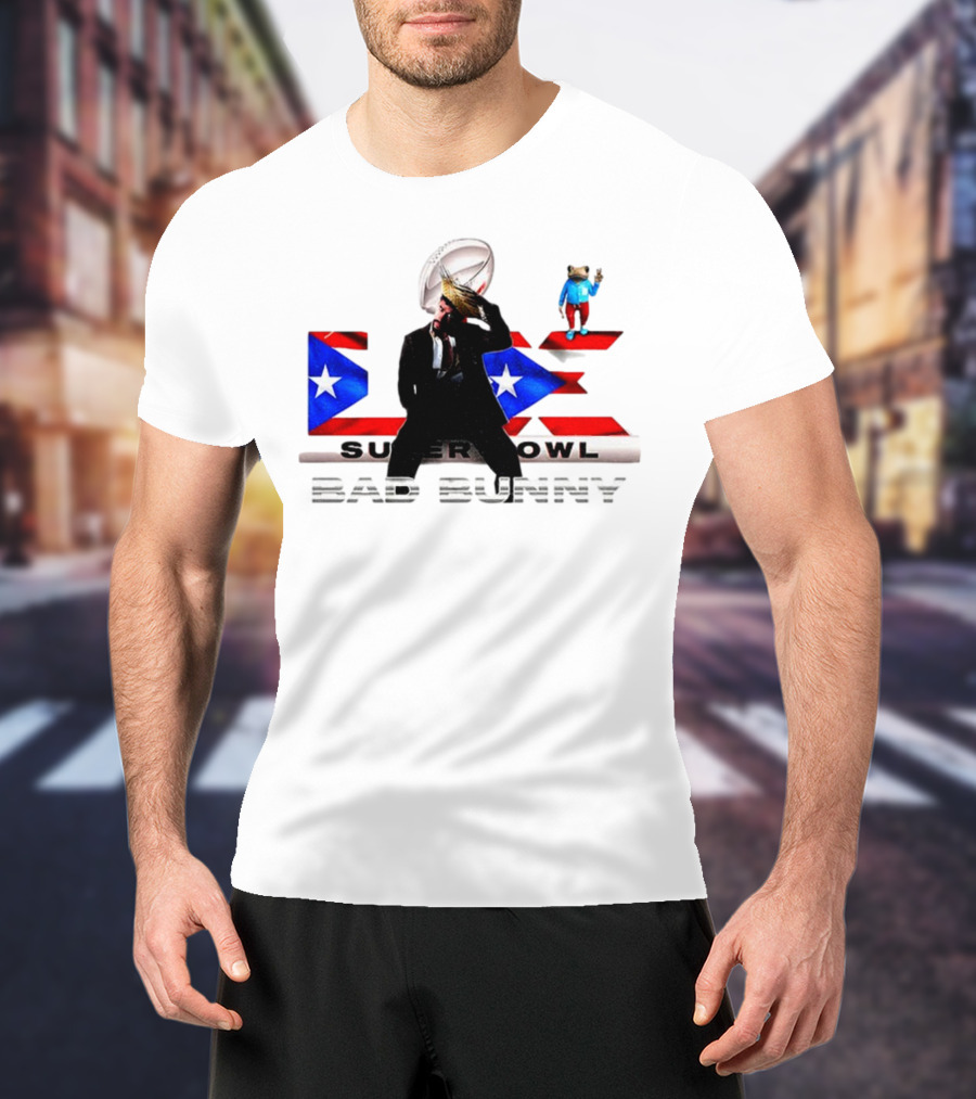 Bad Bunny Super Bowl Halftime 2026 Puerto Rico Flag Iconic Performance T-Shirt