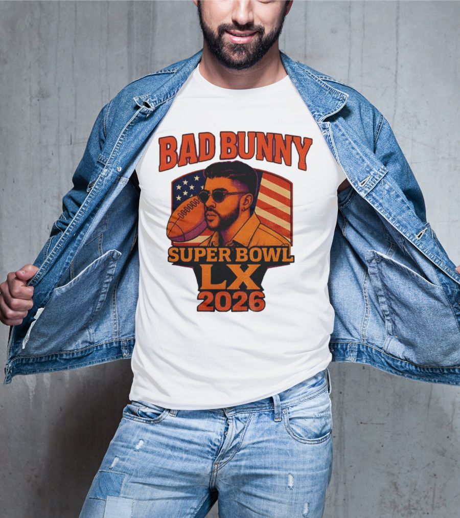Bad Bunny Super Bowl LX 2026 American Flag Football Graphic T-Shirt
