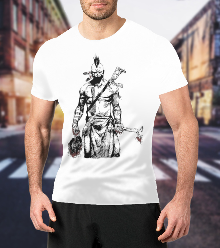 Half Face Blades Scalper Axe Warrior Style T-Shirt