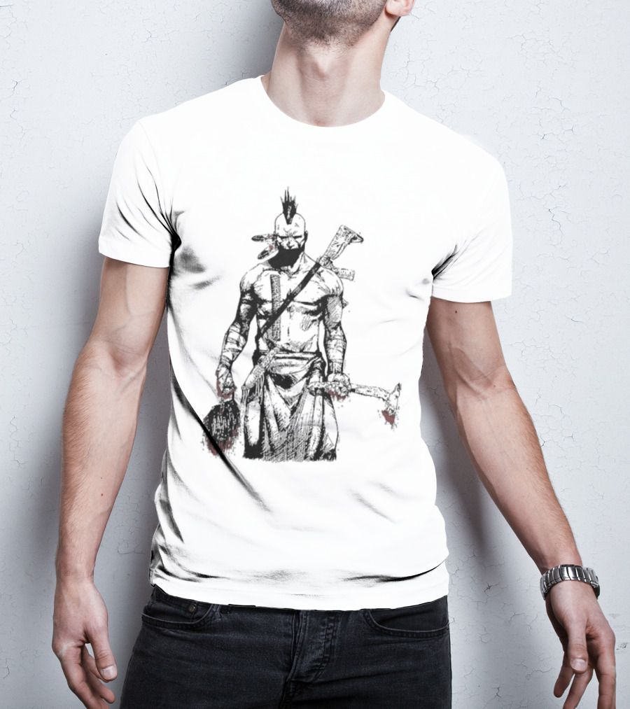 Half Face Blades Scalper Axe Warrior Style T-Shirt