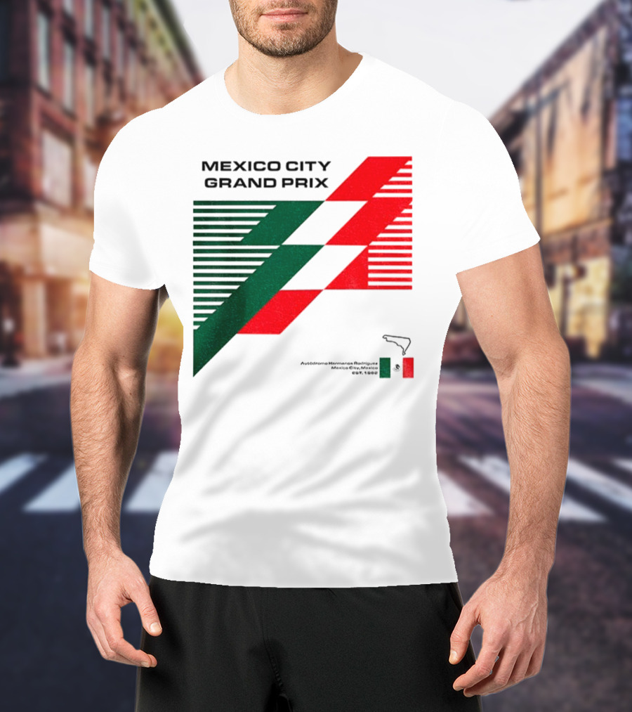 Mexico City Grand Prix Racing Stripes Emblem Green Red Flag T-Shirt