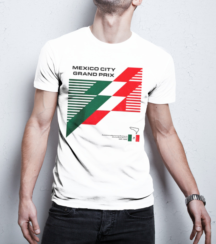 Mexico City Grand Prix Racing Stripes Emblem Green Red Flag T-Shirt