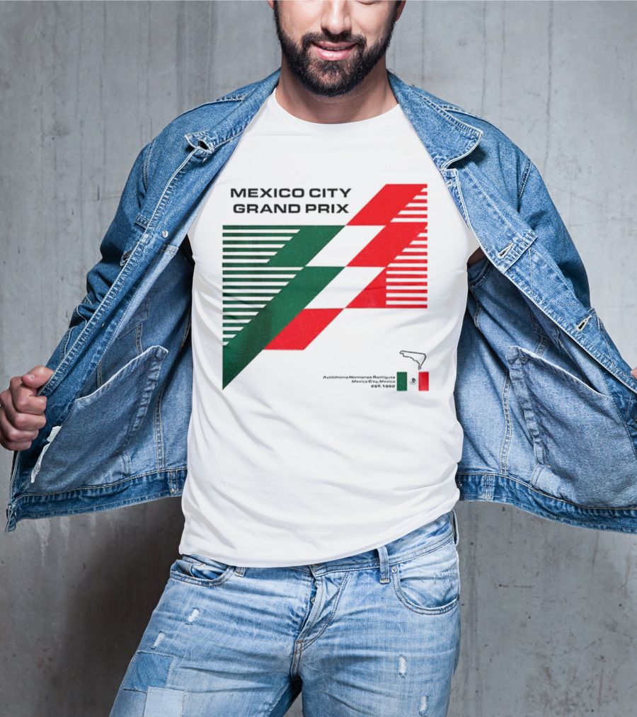Mexico City Grand Prix Racing Stripes Emblem Green Red Flag T-Shirt